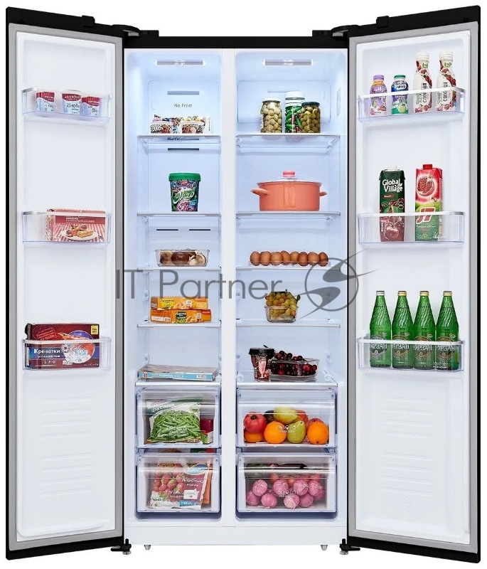 Холодильник Hiberg RFS-480DX NFB инвертер графитовый черный Side-by-Side двухкамерный 271/165л морозилка сбоку