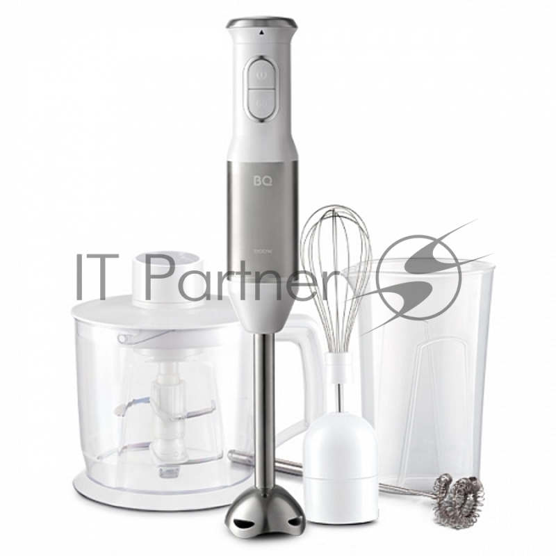 BQ HB62PS Steel-White. Мощность:1300Вт/4 в 1 блендер+миксер+измельчитель+на для вспенивания молока/<<Double Protect technology >>защита от перегрузки и перегрева/Нож из нержавеющей стали/Плавная регулировка скорости/Объем мерного стакана:600 мл/