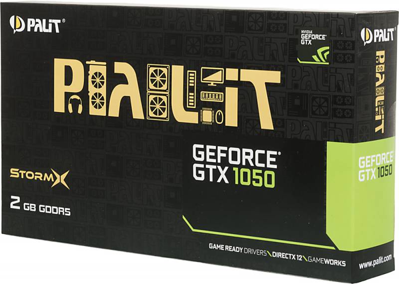 Видеокарта Palit GeForce GTX 1050 StormX 2ГБ (GeForce GTX 1050, DDR5, DVI, HDMI, DP) (PCI-E)