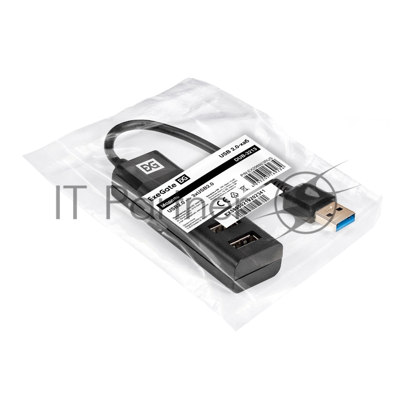 USB-Хаб (концентратор) 4-в-1 ExeGate DUB-3213 (кабель-адаптер USB2.0 --> 3xUSB2.0, 1xUSB3.0, Plug&Play, черный)