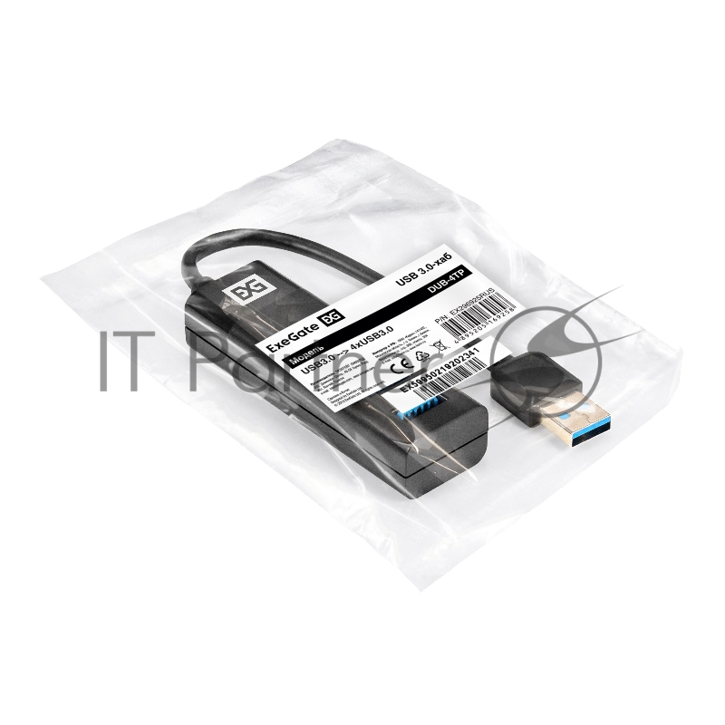 USB-Хаб (концентратор) 4-в-1 ExeGate DUB-4TP (кабель-адаптер USB3.0 --> 4xUSB3.0, Plug&Play, черный)