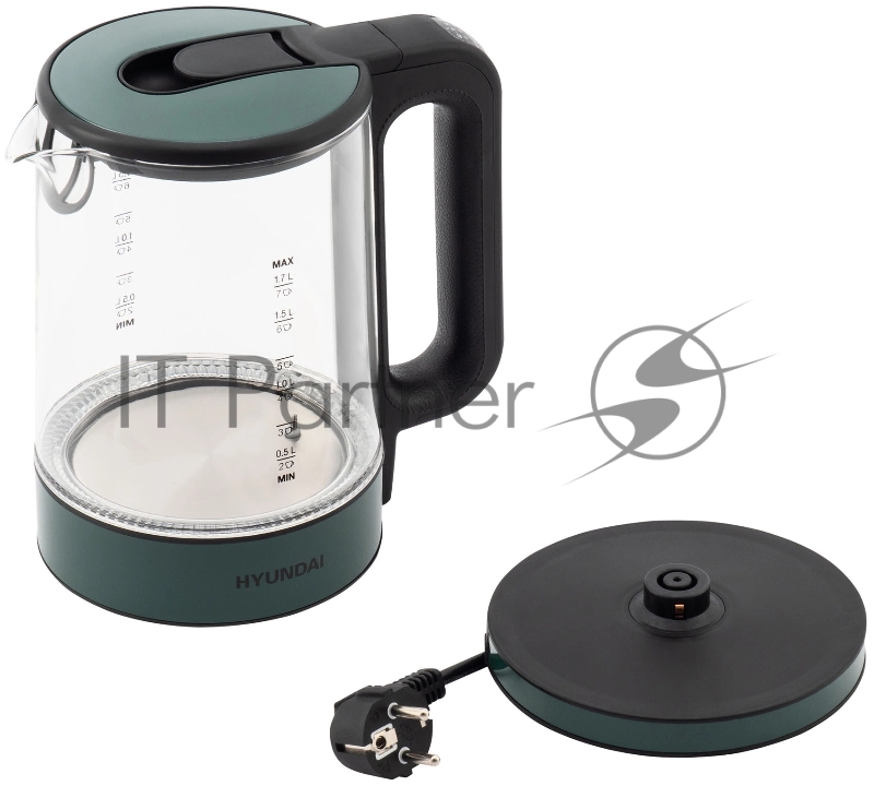 Чайник электрический Hyundai HYK-S4805 1.7л. 2200Вт темно-зеленый корпус: стекло/пластик