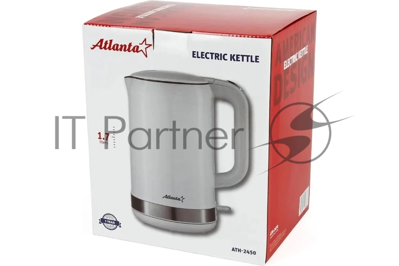 Чайник электрический ATLANTA ATH-2450 (white) 1,7л, нержавейка, двухстенный