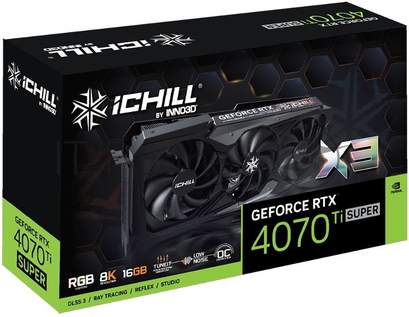 Видеокарта INNO3D RTX 4070 Ti Super iChill X3//RTX4070 Ti Super, DP*3,HDMI,16G,D6X