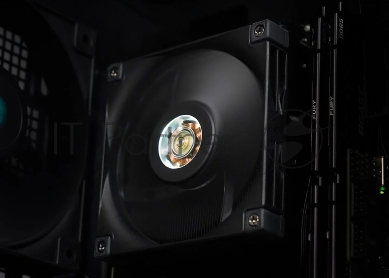 Кулер для процессора DEEPCOOL AN400 LGA1700/1200/115X/AM5/AM4 низкопрофильный 52,5 mm (27шт/кор, TDP 150W, PWM, Fan 120mm, 4 тепл. Трубок, Copper Base, White LED, черный) RET