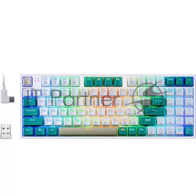 Игровая беспроводная клавиатура REDRAGON VEIGAR бело-голубая (USB, Bluetooth, 2.4G, Redragon white, 94 кл ., RGB подсветка, 1900 мА)