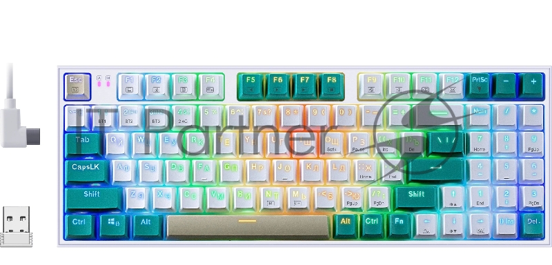 Игровая беспроводная клавиатура REDRAGON VEIGAR бело-голубая (USB, Bluetooth, 2.4G, Redragon white, 94 кл ., RGB подсветка, 1900 мА)