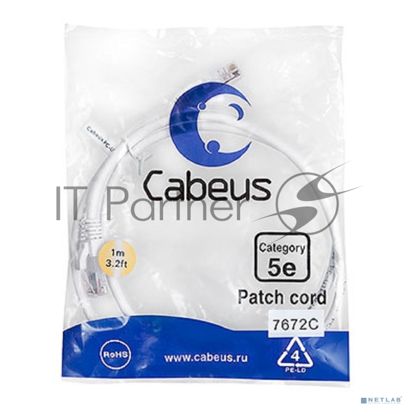 Шнур комм. Cabeus, кат. 5е, неэкр., U/UTP, RJ45/RJ45, LSZH, AWG24, 1м, белый