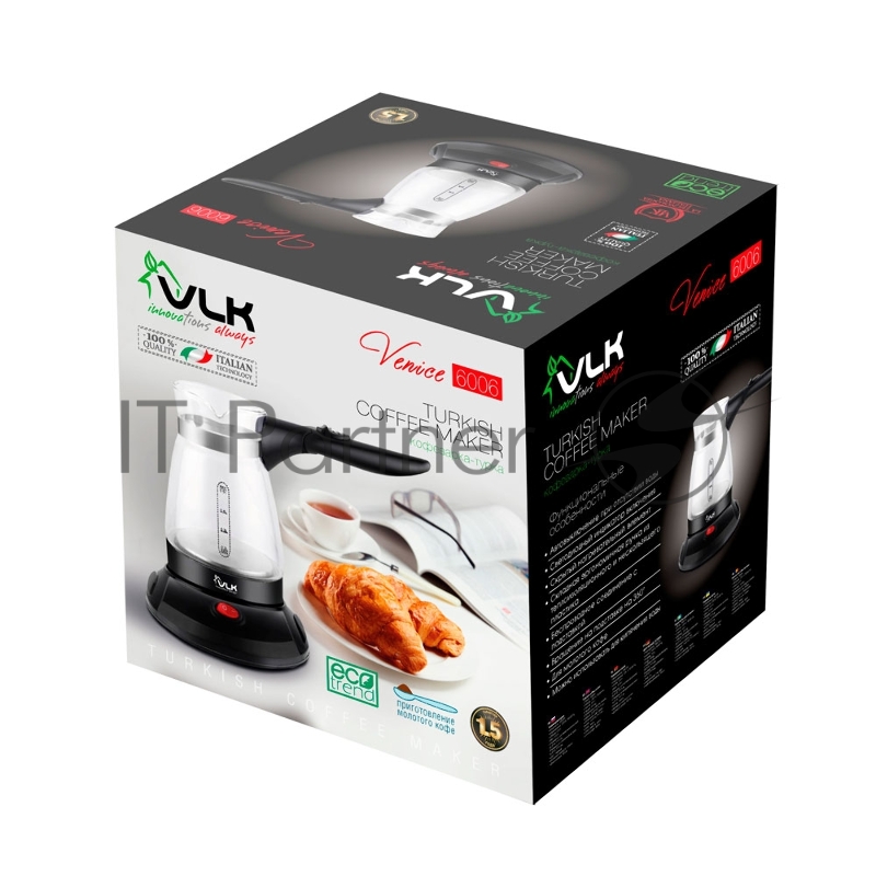 Кофеварка-турка электрическая VLK Venice 6006, цвет черный, мощность 800 Вт, объем 0,5 л, корпус стекло, 24 шт/уп.