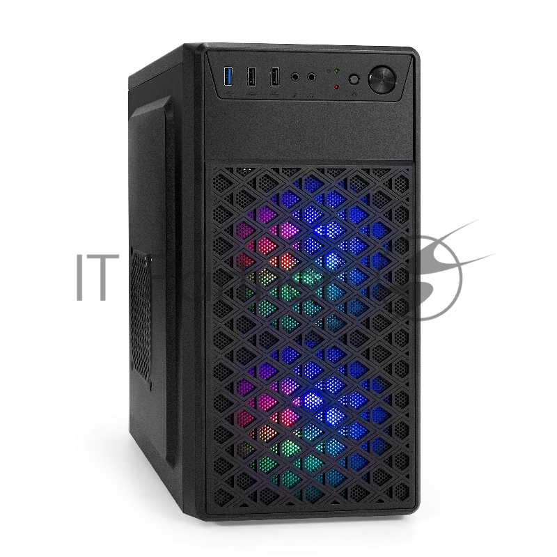 Корпус Minitower ExeGate mEVO-7803-XP400 (mATX, БП XP400 с вент. 12см, 2*USB+1*USB3.0, HD аудио, черный, 2 вент. 12см с RGB подсветкой)