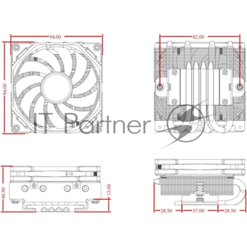 Кулер для процессора ID-COOLING IS-40-XT BLACK LGA1700/1200/115X/AM5/AM4 низкопрофильный высота 47mm (24шт/кор, TDP 100W, PWM, 4 тепл.трубки прямого контакта, FAN 92mm, черный) BOX