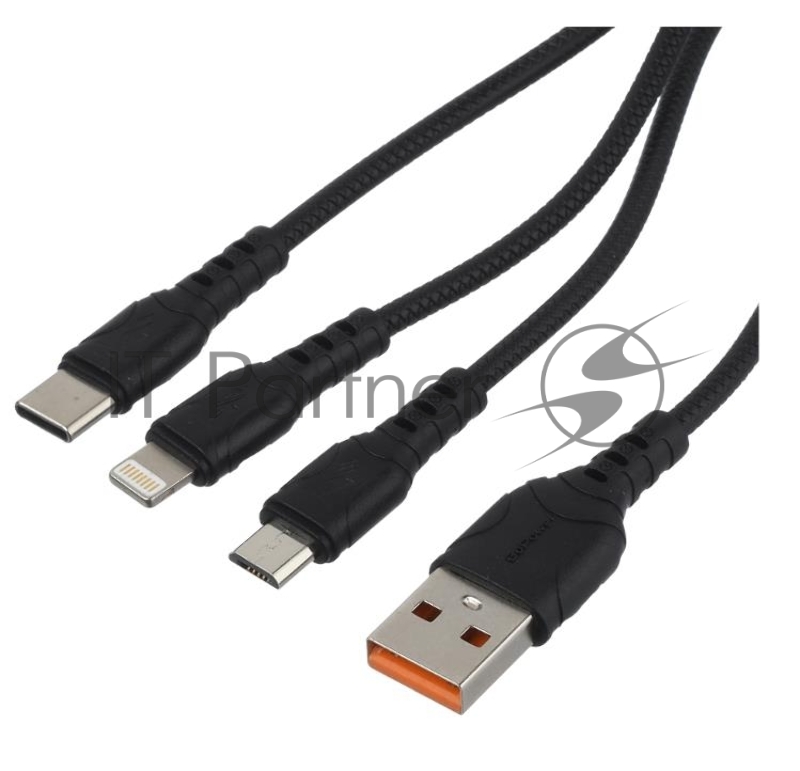 Кабель GOPOWER USB (M)-LIGHTNING/ MICROUSB 3IN1 BLACK 1M
