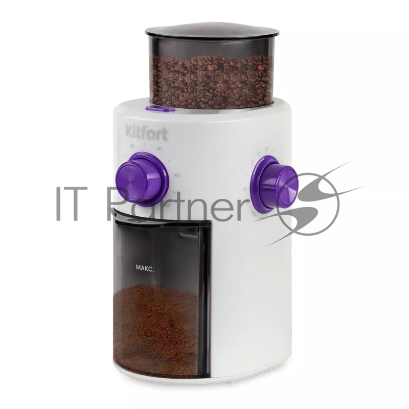 Кофемолка Kitfort КТ-7102 100Вт сист.помол.:жернова вместим.:150гр белый/фиолетовый