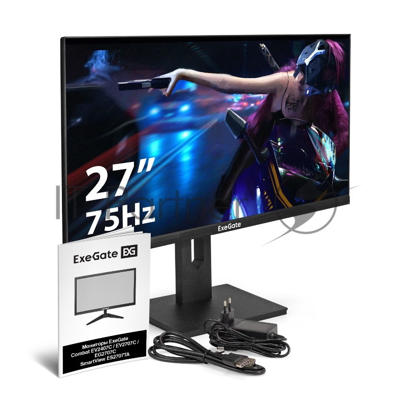 Монитор игровой 165 Гц 27 ExeGate Combat EG2707C (IPS LED Grade A+, FHD, 1920x1080@165Гц, 16:9, 250cd/m2, 1000:1, 178°/178°, 1ms, Speakers, HDMI2.0, DisplayPort, USB, аудио-выход, Flicker-free, FreeSync, Low Blue Light, кабель DP 1.5м, VESA, регулиро
