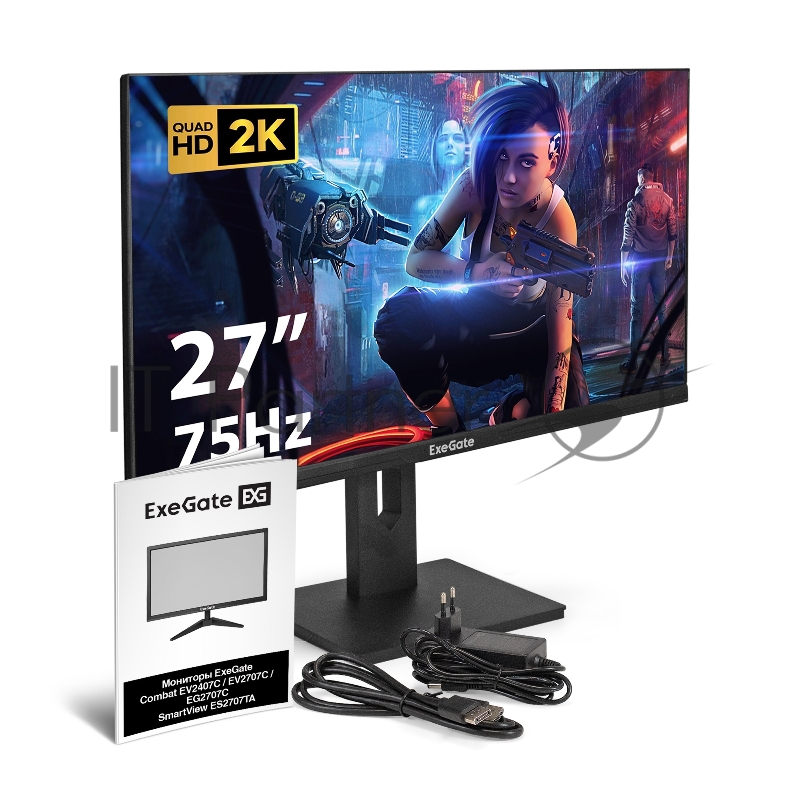 Монитор безрамочный с аудио 27 ExeGate SmartView ES2707TA (IPS LED Grade A+, 2K, 2560x1440@75Гц (WQHD), 16:9, 250cd/m2, 1000:1, 178°/178°, 1ms, Speakers, HDMI, DisplayPort, USB, аудио-выход, FreeSync, Flicker-free, Low Blue Light, кабель HDMI 1.5м, V