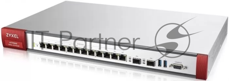 Межсетевой экран Zyxel ATP800, Rack, 12 конфигурируемых (LAN/WAN) портов GE, 2xSFP, 2xUSB3.0, AP Controller (8/520), Device HA Pro, NebulaFlex Pro, с подпиской Gold на 1 год (AS, AV, CF, IDP/DPI, Sand