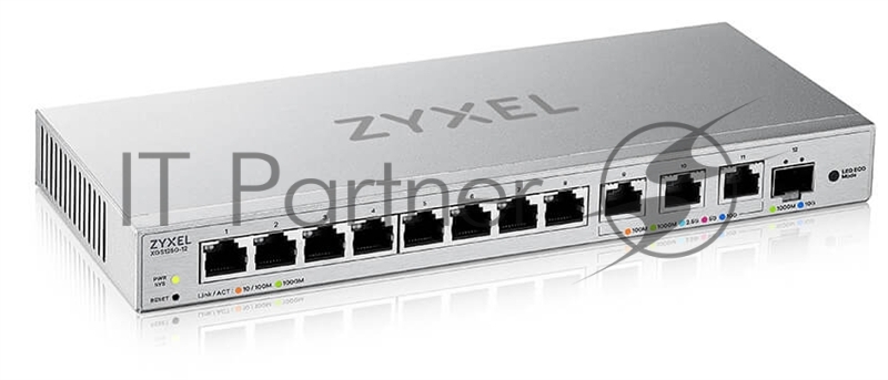 Мультигигабитный Smart L2 коммутатор Zyxel XGS1250-12, 8xGE, 3x1/2,5/5/10G, 1xSFP+, кнопка LED ECO Mode, настольный