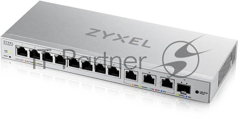 Мультигигабитный Smart L2 коммутатор Zyxel XGS1250-12, 8xGE, 3x1/2,5/5/10G, 1xSFP+, кнопка LED ECO Mode, настольный