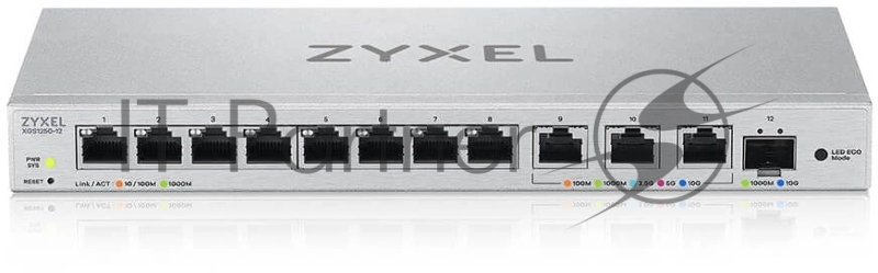 Мультигигабитный Smart L2 коммутатор Zyxel XGS1250-12, 8xGE, 3x1/2,5/5/10G, 1xSFP+, кнопка LED ECO Mode, настольный