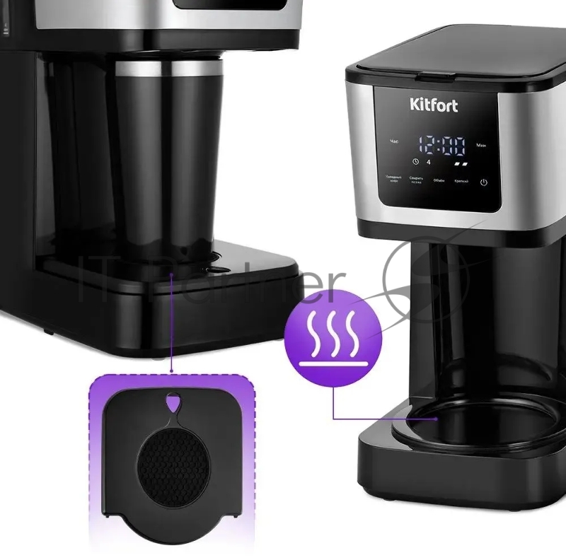 Кофеварка капельная Kitfort КТ-7217 900Вт черный/нержавеющая сталь