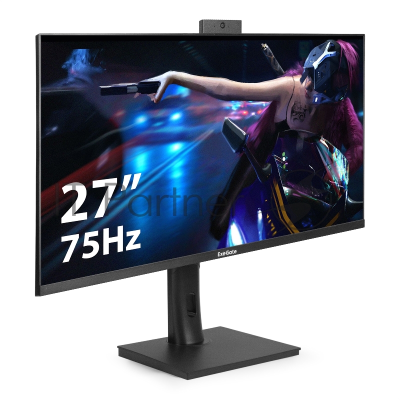Монитор со встроенной веб-камерой и аудио 27 ExeGate SuperView EV2707TA (IPS LED Grade A+, FHD, 1920x1080@75Гц, 16:9, 250cd/m2, 1000:1, 178°/178°, 5ms, Speakers, D-Sub, HDMI2.0, DisplayPort, USB, аудио-выход, 2K веб-камера, 5MP, микрофон, FreeSync, F