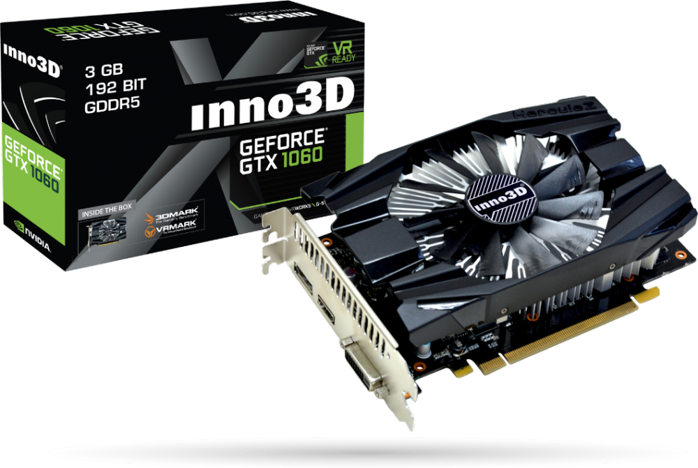 Видеокарта Inno3D 3Gb (PCI-E) GeForce GTX 1060 Compact N1060-6DDN-L5GM (GTX1060, GDDR5, 192bit, HDCP, DVI, HDMI, DP, Retail)