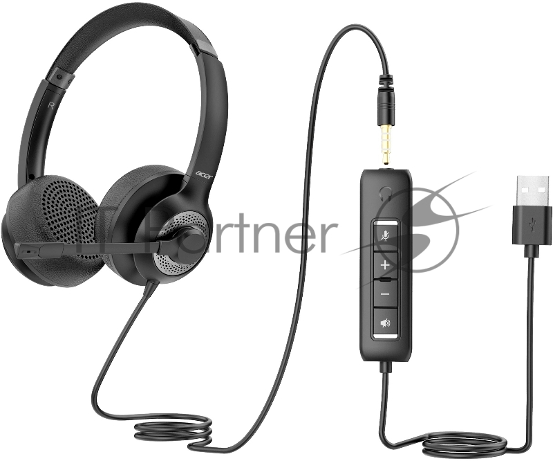 Наушники с микрофоном Acer OHW309 черный 1.6м накладные USB оголовье (ZL.HDSEE.004)