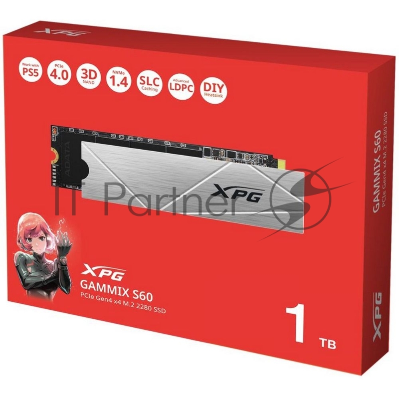 Твердотельный накопитель SSD ADATA M.2 2280 1TB XPG GAMMIX S60 PCIe Gen4x4 with NVMe, 5000/3200, MTBF 1.5M, 3D ТLC NAND, 250TBW