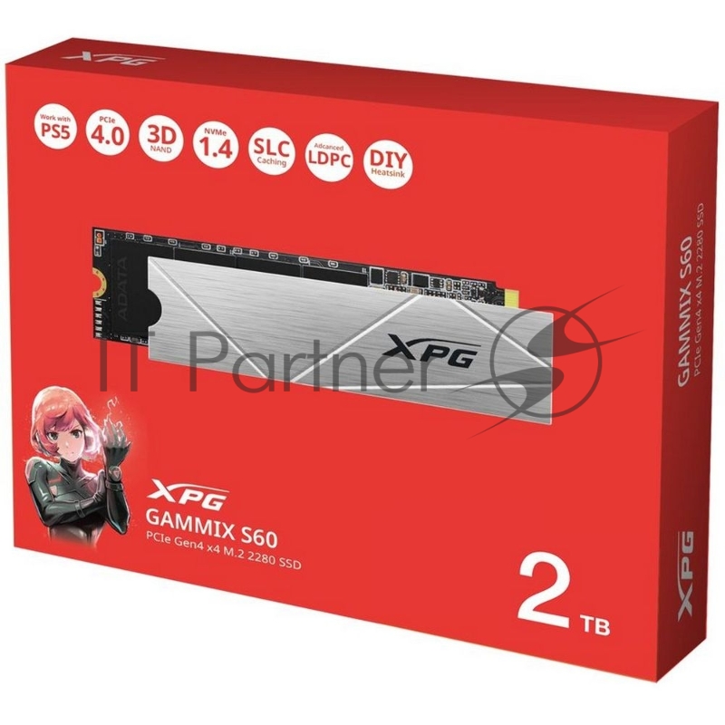Твердотельный накопитель SSD ADATA M.2 2280 2TB XPG GAMMIX S60 PCIe Gen4x4 with NVMe, 5000/4200, MTBF 1.5M, 3D ТLC NAND, 450TBW