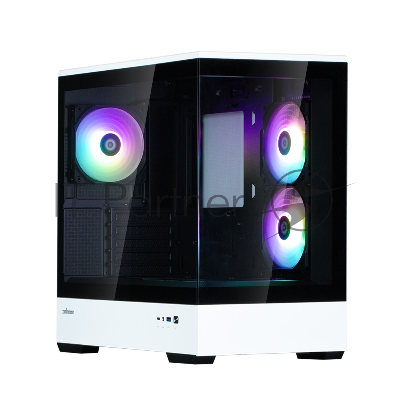 Корпус ZALMAN P30 BW, MATX, BLACK/WHITE, WINDOW, 2x3.5, 3x2.5, 1xUSB TYPE-C, 1xUSB3.0, SIDE 2x120mm ARGB, REAR 1x120mm ARGB