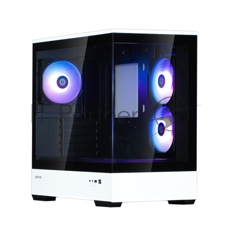 Корпус ZALMAN P30 BW, MATX, BLACK/WHITE, WINDOW, 2x3.5, 3x2.5, 1xUSB TYPE-C, 1xUSB3.0, SIDE 2x120mm ARGB, REAR 1x120mm ARGB