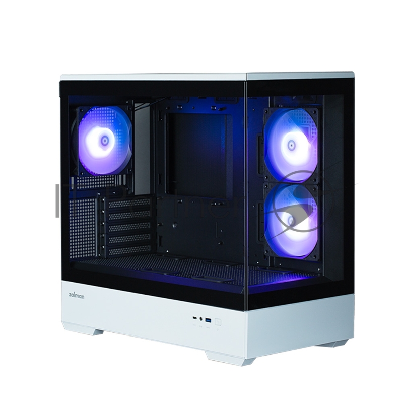 Корпус ZALMAN P30 BW, MATX, BLACK/WHITE, WINDOW, 2x3.5, 3x2.5, 1xUSB TYPE-C, 1xUSB3.0, SIDE 2x120mm ARGB, REAR 1x120mm ARGB