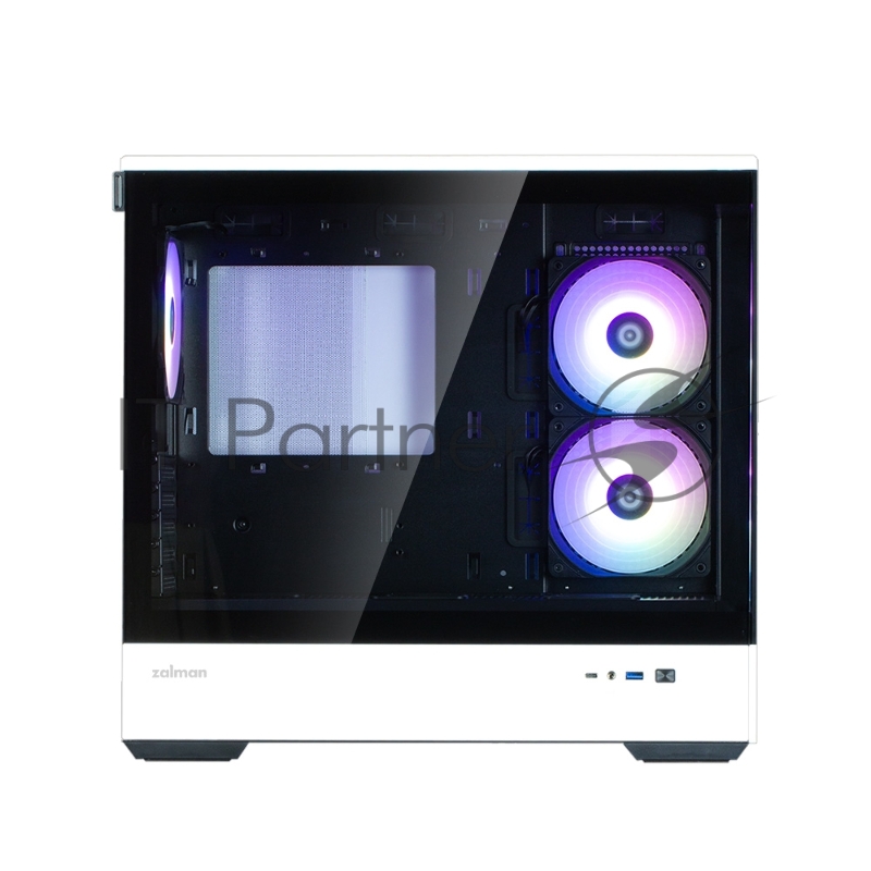 Корпус ZALMAN P30 BW, MATX, BLACK/WHITE, WINDOW, 2x3.5, 3x2.5, 1xUSB TYPE-C, 1xUSB3.0, SIDE 2x120mm ARGB, REAR 1x120mm ARGB