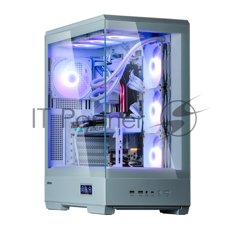 Корпус ZALMAN P50 DS, ATX, WHITE, WINDOW, 2x3.5, 3x2.5, 1xUSB TYPE-C, 2xUSB3.0, SIDE 3x120mm ARGB, REAR 1x120mm ARGB