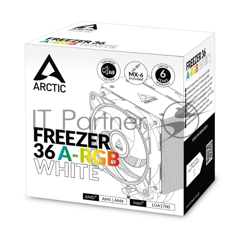 Вентилятор для процессора Arctic Cooling Freezer 36 A-RGB (White) - Retail (Intel: LGA 1851, LGA 1700 AMD: AM5, AM4) (ACFRE00125A)