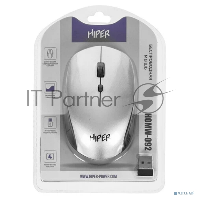Мышь HIPER беспроводная HOMW-092 {1600dpi, серый, USB, 4кнп}