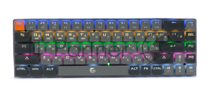 Беспроводная механическая клавиатура Gembird KBW-7, 68кл, Rainbow, синие свитчи, BT 5.0/радио/USB, серая