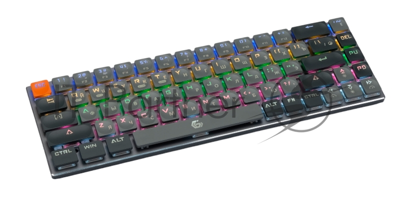 Беспроводная механическая клавиатура Gembird KBW-7, 68кл, Rainbow, синие свитчи, BT 5.0/радио/USB, серая