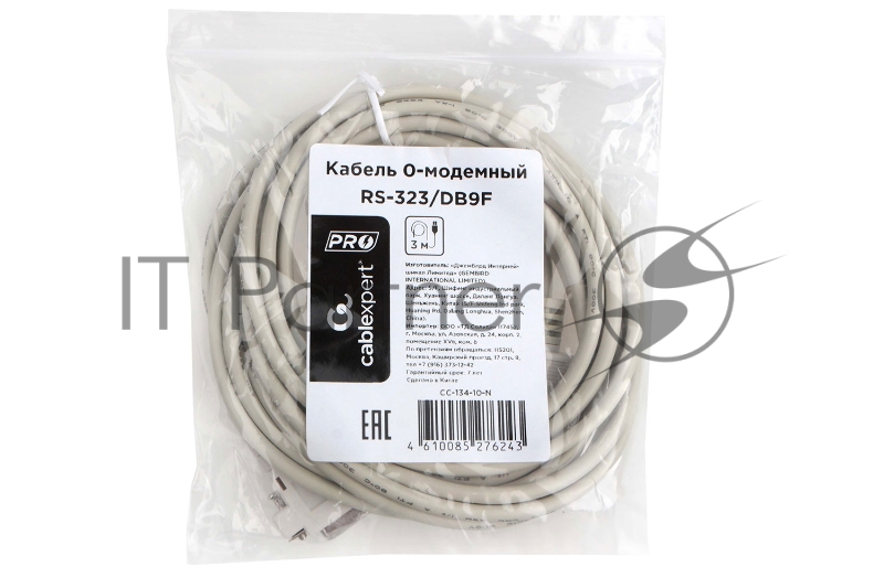 Кабель 0-модемный Cablexpert CC-134-10-N, 9F/9F, Pro, 3.0м, пакет