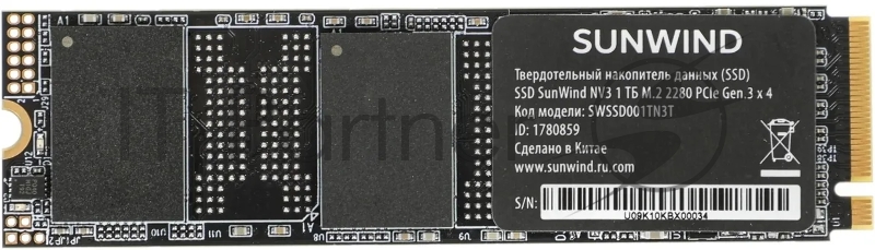 Накопитель SSD SunWind PCIe 3.0 x4 1TB SWSSD001TN3T NV3 M.2 2280