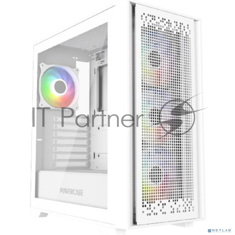 Корпус Powercase ByteFlow White, Tempered Glass, 4x 120mm ARGB fans, ARGB HUB, белый, ATX (CBFW-A4)