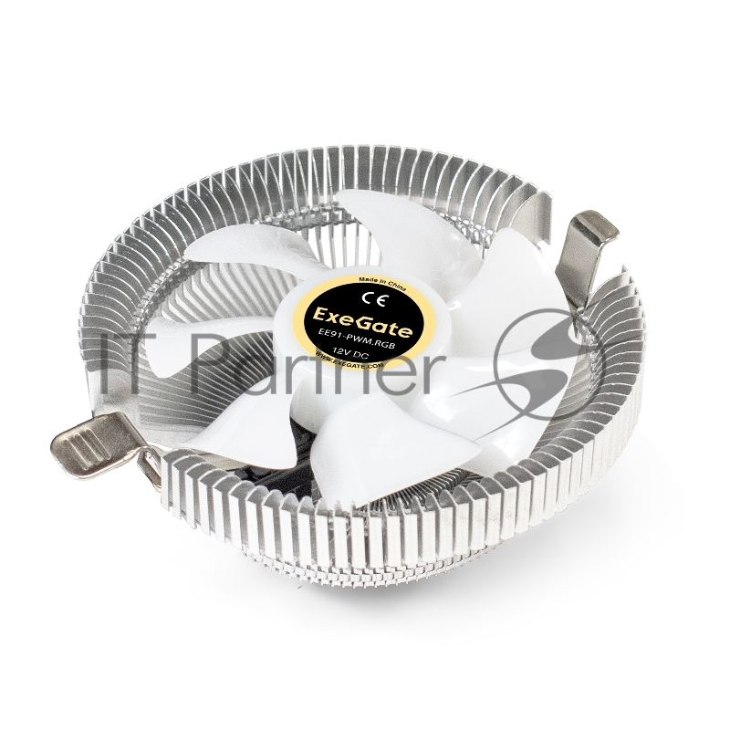 Кулер ExeGate Wizard EE91-PWM.RGB (Al, LGA775/1150/1151/1155/1156/120 TDP 75W, Fan 90mm, PWM, 800-2400RPM, Hydro bearing, 4pin, 11-24db, 170г, многоцветная подсветка, с термопастой, на защелка