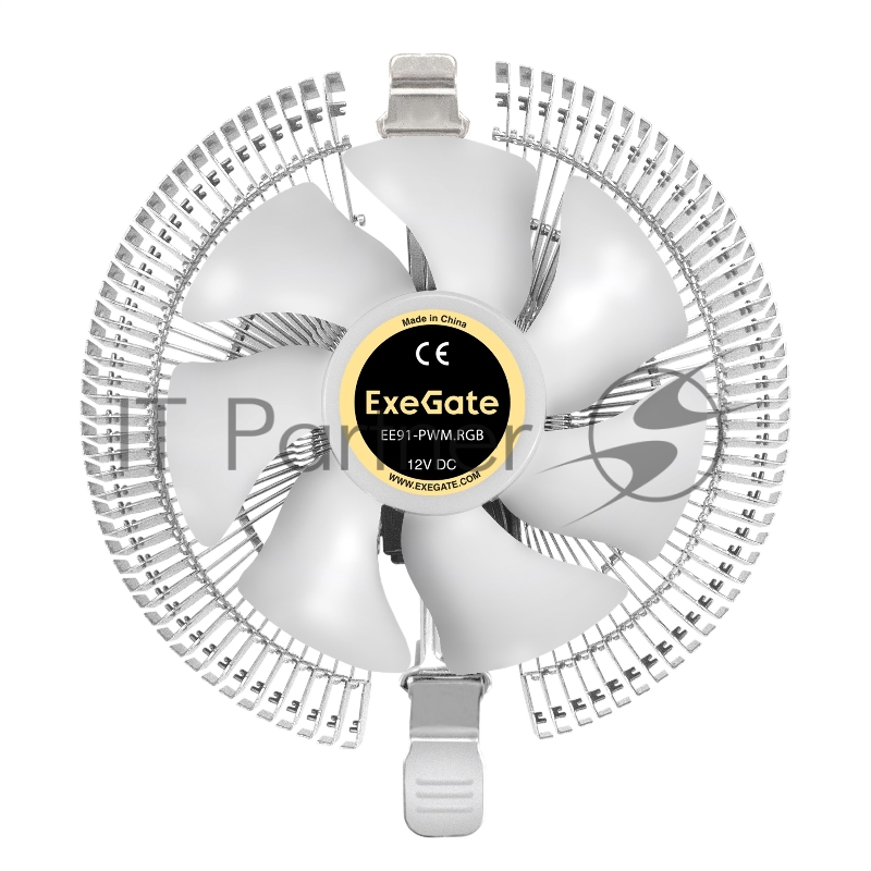 Кулер ExeGate Wizard EE91-PWM.RGB (Al, LGA775/1150/1151/1155/1156/120 TDP 75W, Fan 90mm, PWM, 800-2400RPM, Hydro bearing, 4pin, 11-24db, 170г, многоцветная подсветка, с термопастой, на защелка