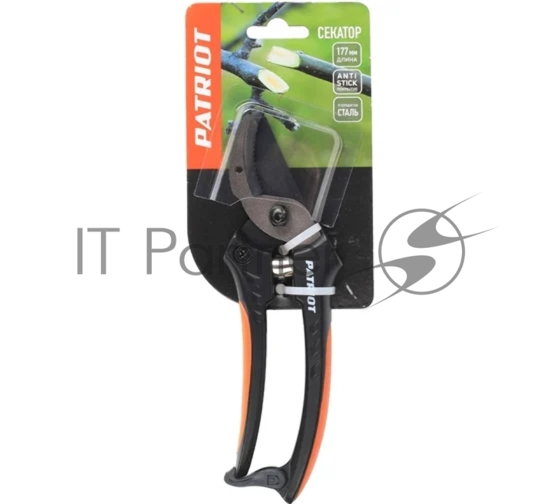 Секатор PATRIOT PAP-177,контактный,наковаленка (cталь 65 Mn), лезвие (япон.сталь SK5), PP+TPR рукоятки, пружин.привод,177 мм