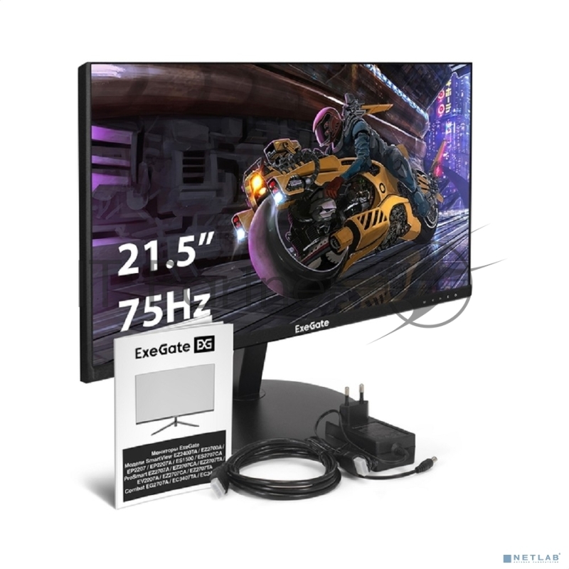 Монитор безрамочный с аудио 21.5 ExeGate SmartView EP2207A (IPS LED Grade A+, FHD, 1920x1080@75Гц, 16:9, 250cd/m2, 1000:1, 178°/178°, 5ms, Speakers, D-Sub, HDMI, DisplayPort, Audio-out, FreeSync, Flicker-free, Low Blue Light, кабель HDMI 1.5м, VESA,