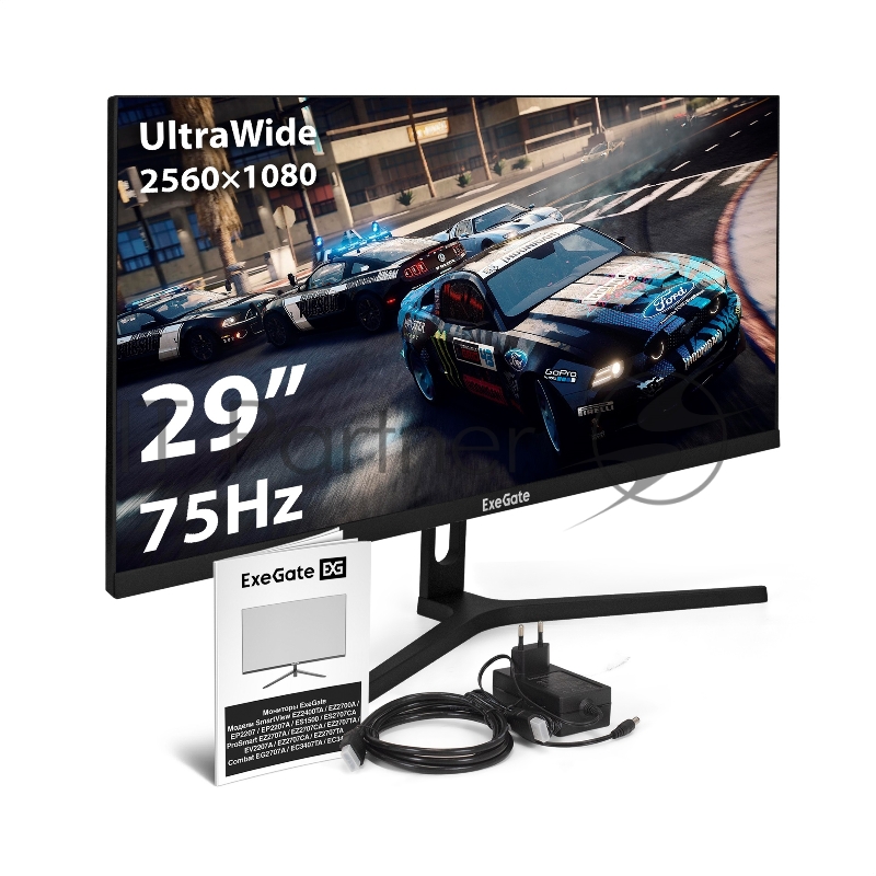 Монитор безрамочный с аудио 29 ExeGate SmartView ES1500 (IPS LED Grade A+, 2560x1080@75Гц, 21:9, 300cd/m2, 1000:1, 178°/178°, 1ms, HDMI, DisplayPort, USB, аудио-выход, RGB-подсветка, FreeSync, Flicker-free, Low Blue Light, кабель HDMI 1.5м, VESA, рег