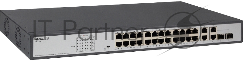 Неуправляемый PoE-коммутатор ORIGO Unmanaged Switch 26x1000Base-T (24x1000Base-T PoE), 2xCombo 1000Base-T/SFP, PoE Budget 370W, Long-range PoE up to 250m, 19 w/brackets