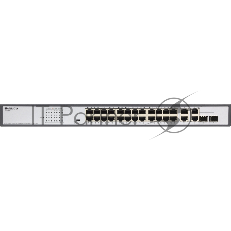 Неуправляемый PoE-коммутатор ORIGO Unmanaged Switch 26x1000Base-T (24x1000Base-T PoE), 2xCombo 1000Base-T/SFP, PoE Budget 370W, Long-range PoE up to 250m, 19 w/brackets