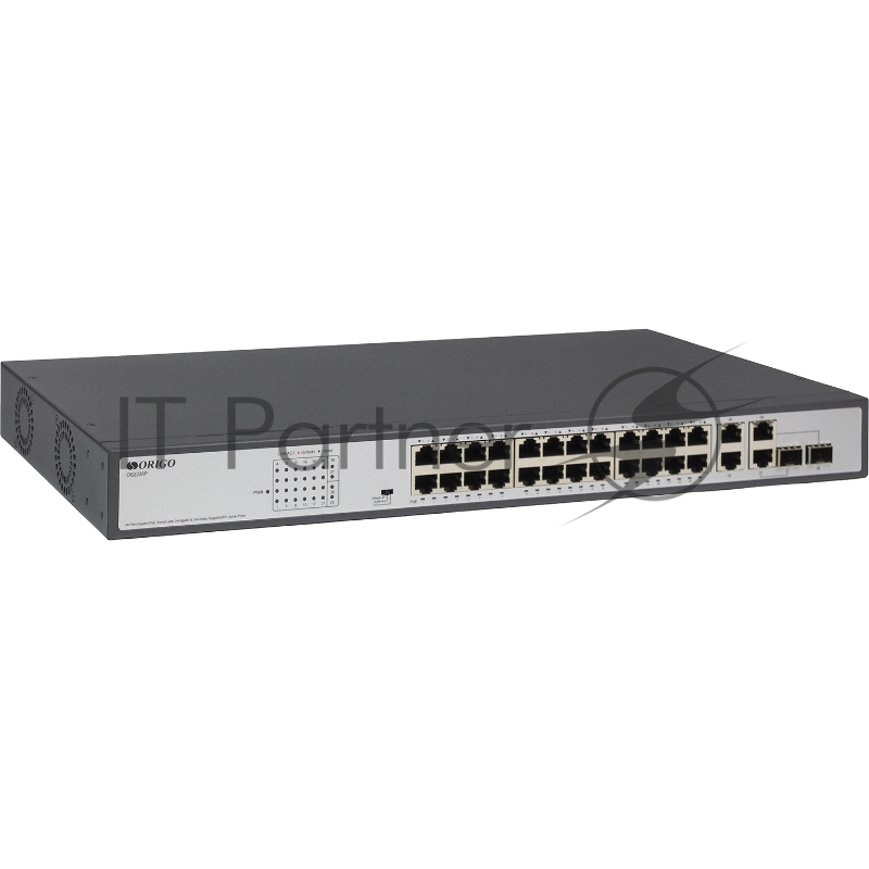 Неуправляемый PoE-коммутатор ORIGO Unmanaged Switch 26x1000Base-T (24x1000Base-T PoE), 2xCombo 1000Base-T/SFP, PoE Budget 370W, Long-range PoE up to 250m, 19 w/brackets