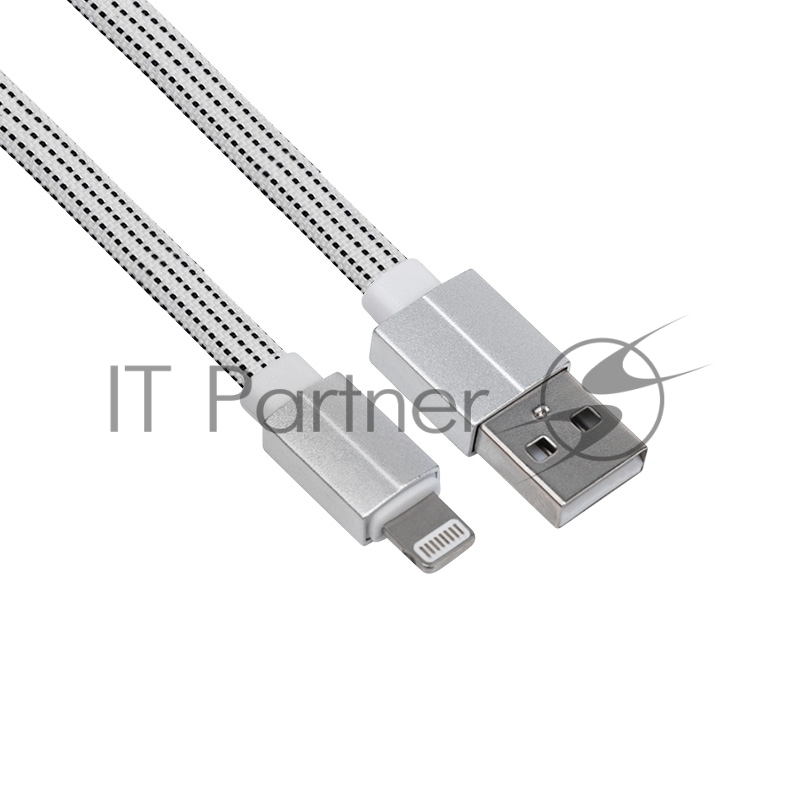 USB кабель для iPhone 5/6/7/8/X моделей, белый текстиль, 1 метр (плоский шнур) REXANT